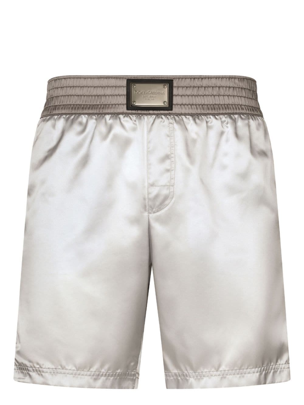 Dolce & Gabbana logo-plaque satin swim shorts - Neutrals von Dolce & Gabbana