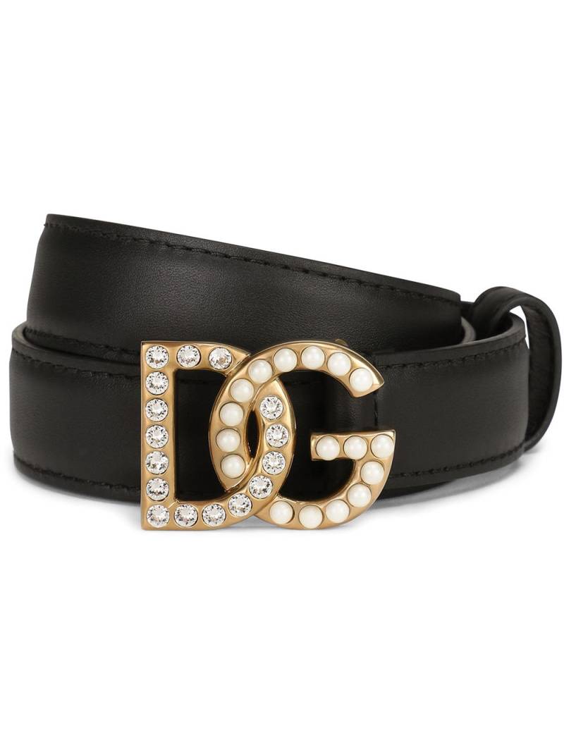 Dolce & Gabbana DG-logo embellished leather belt - Black von Dolce & Gabbana