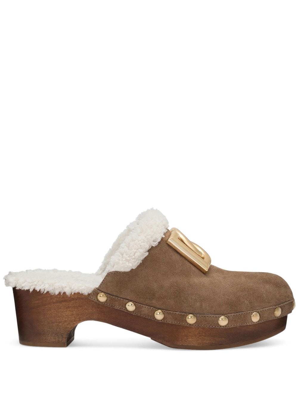 Dolce & Gabbana logo-plaque suede clogs - Brown von Dolce & Gabbana