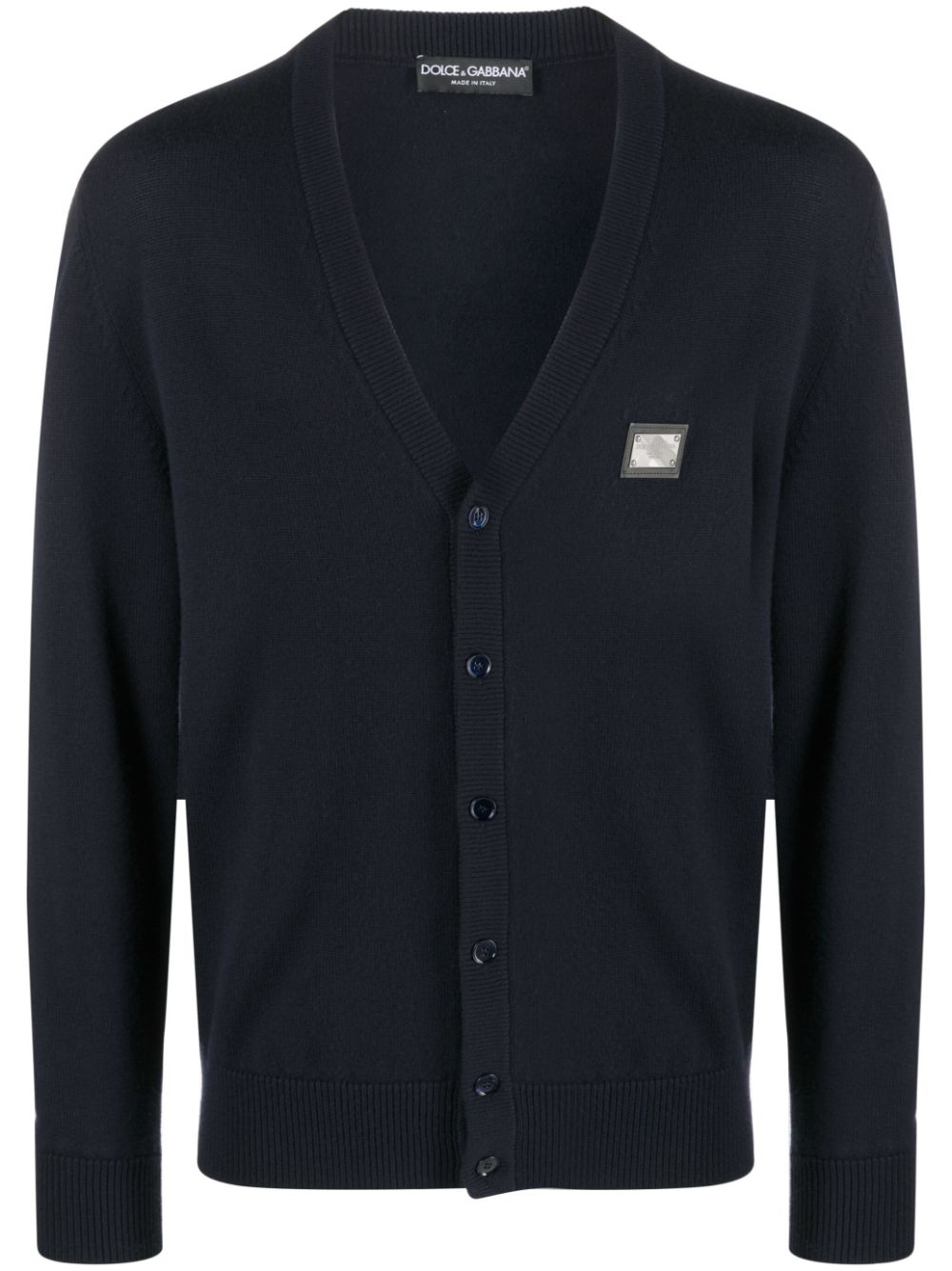 Dolce & Gabbana logo-plaque virgin wool-blend cardigan - Blue von Dolce & Gabbana