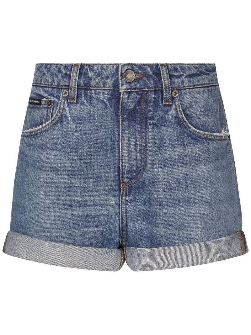 Dolce & Gabbana logo-plaque washed denim shorts - Blue von Dolce & Gabbana