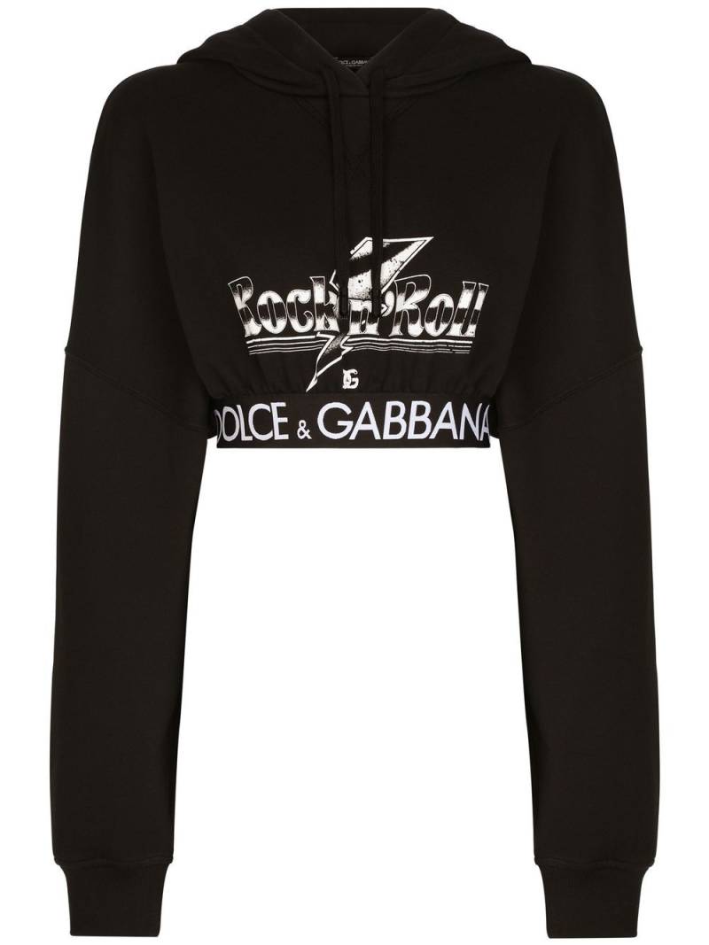 Dolce & Gabbana logo-print cropped cotton hoodie - Black von Dolce & Gabbana