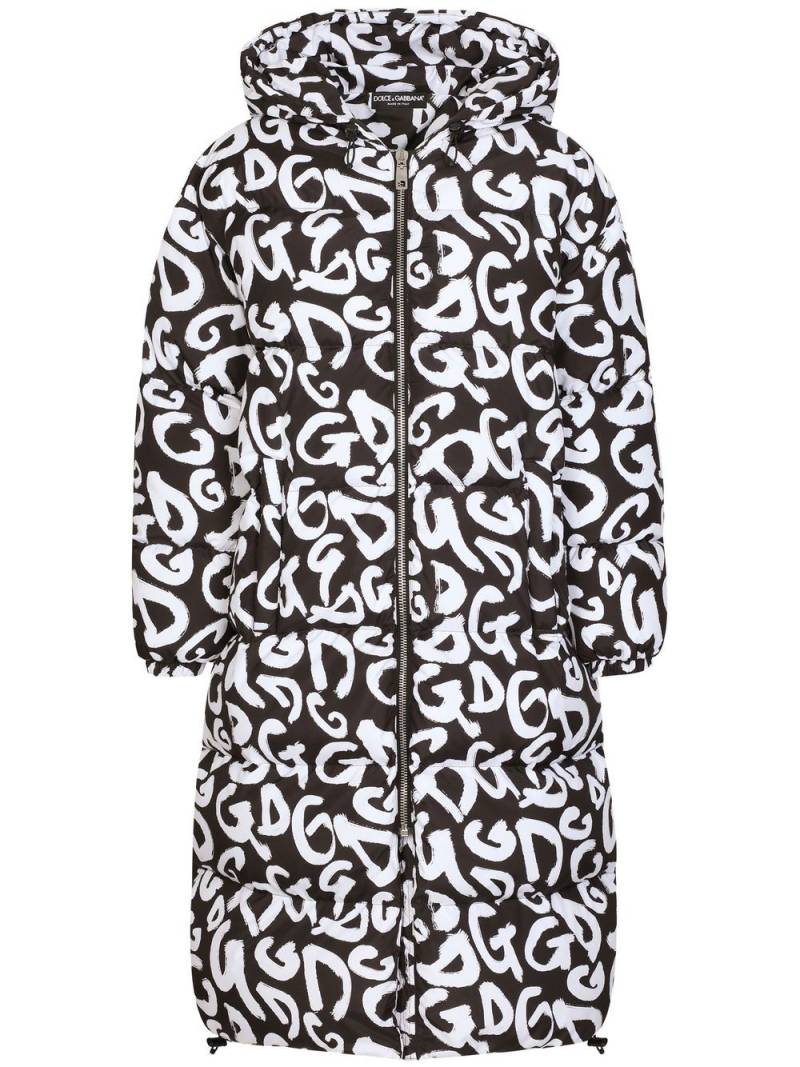 Dolce & Gabbana logo-print hooded zip-up coat - Black von Dolce & Gabbana