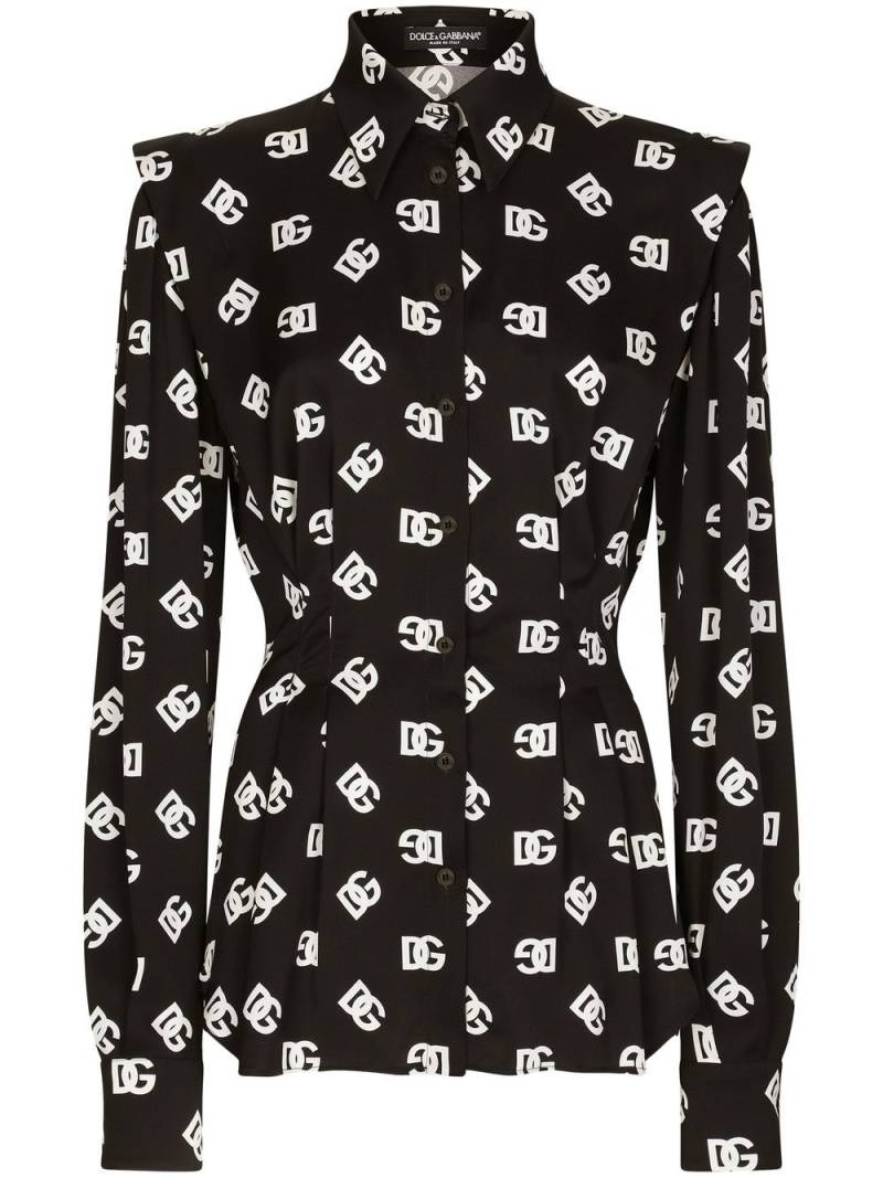 Dolce & Gabbana DG-logo stretch-silk shirt - Black von Dolce & Gabbana