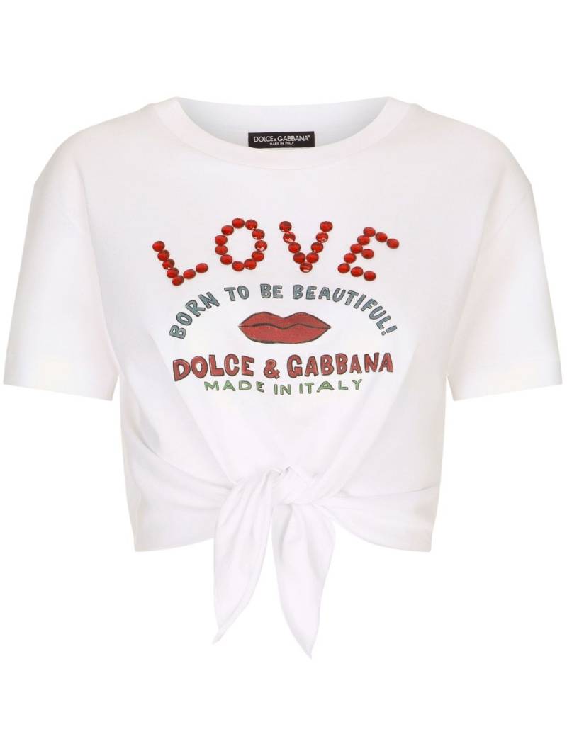 Dolce & Gabbana logo-print waist-tie T-shirt - White von Dolce & Gabbana