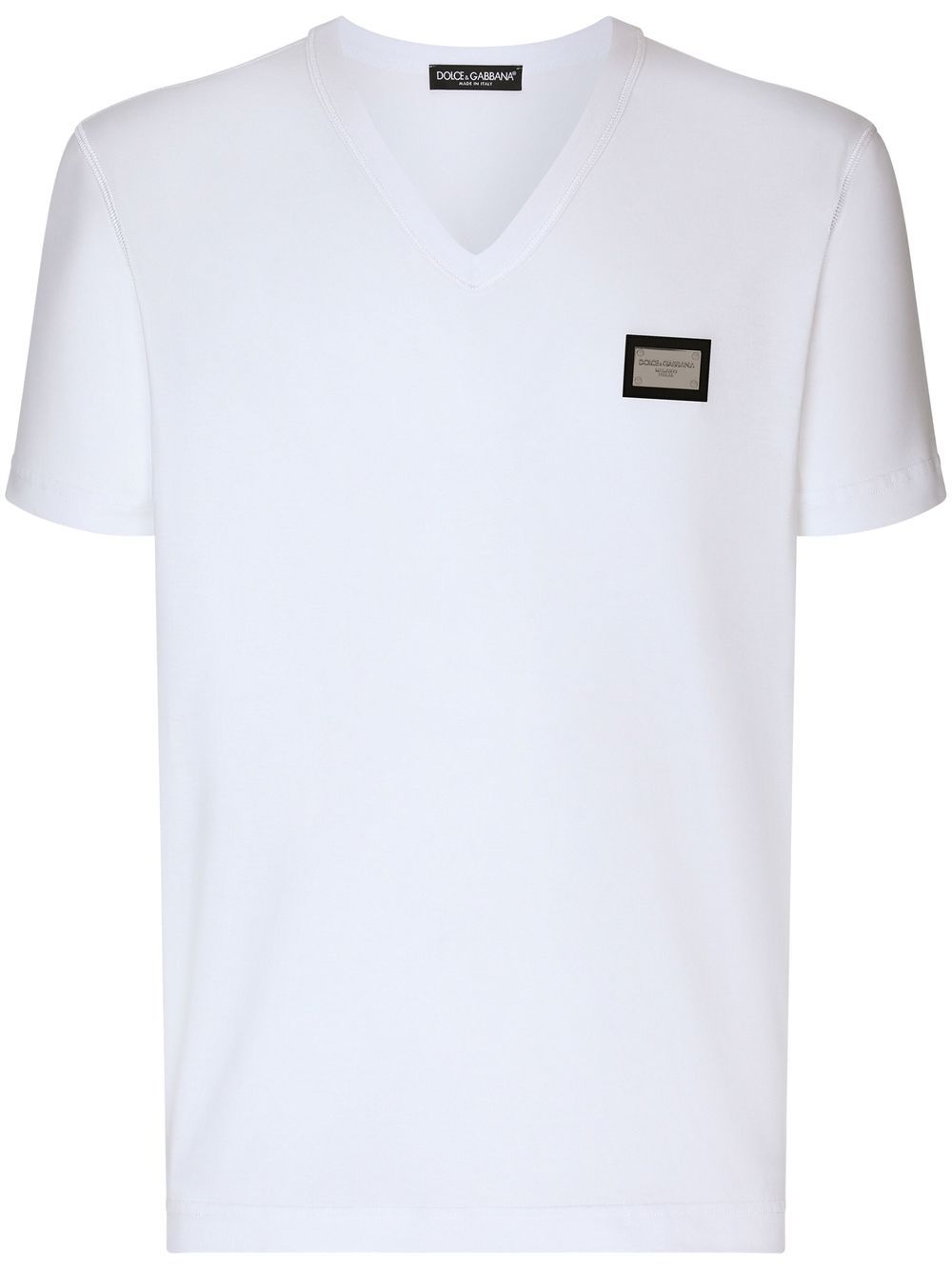 Dolce & Gabbana logo-tag V-neck T-shirt - White von Dolce & Gabbana