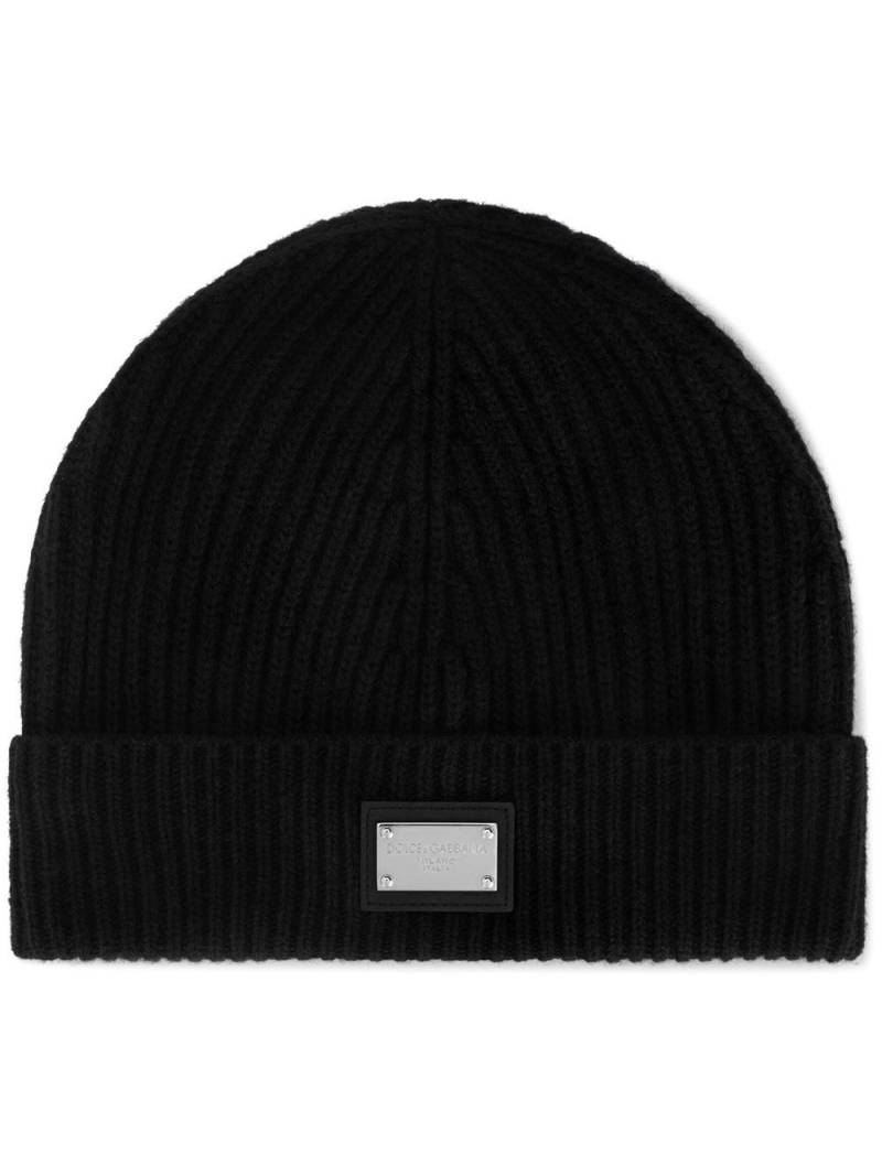 Dolce & Gabbana logo-tag cashmere-wool beanie - Black von Dolce & Gabbana