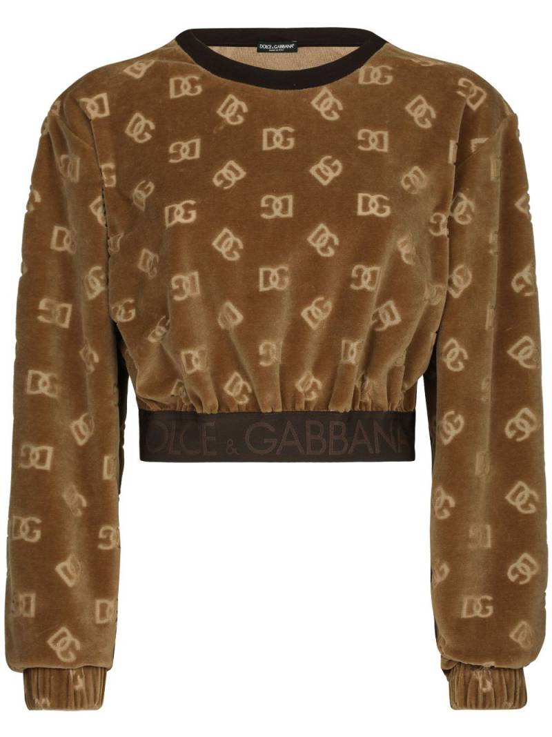 Dolce & Gabbana monogram-jacquard cropped sweatshirt - Brown von Dolce & Gabbana