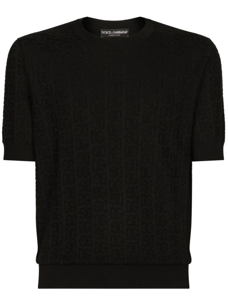 Dolce & Gabbana monogram-jacquard silk T-shirt - Black von Dolce & Gabbana