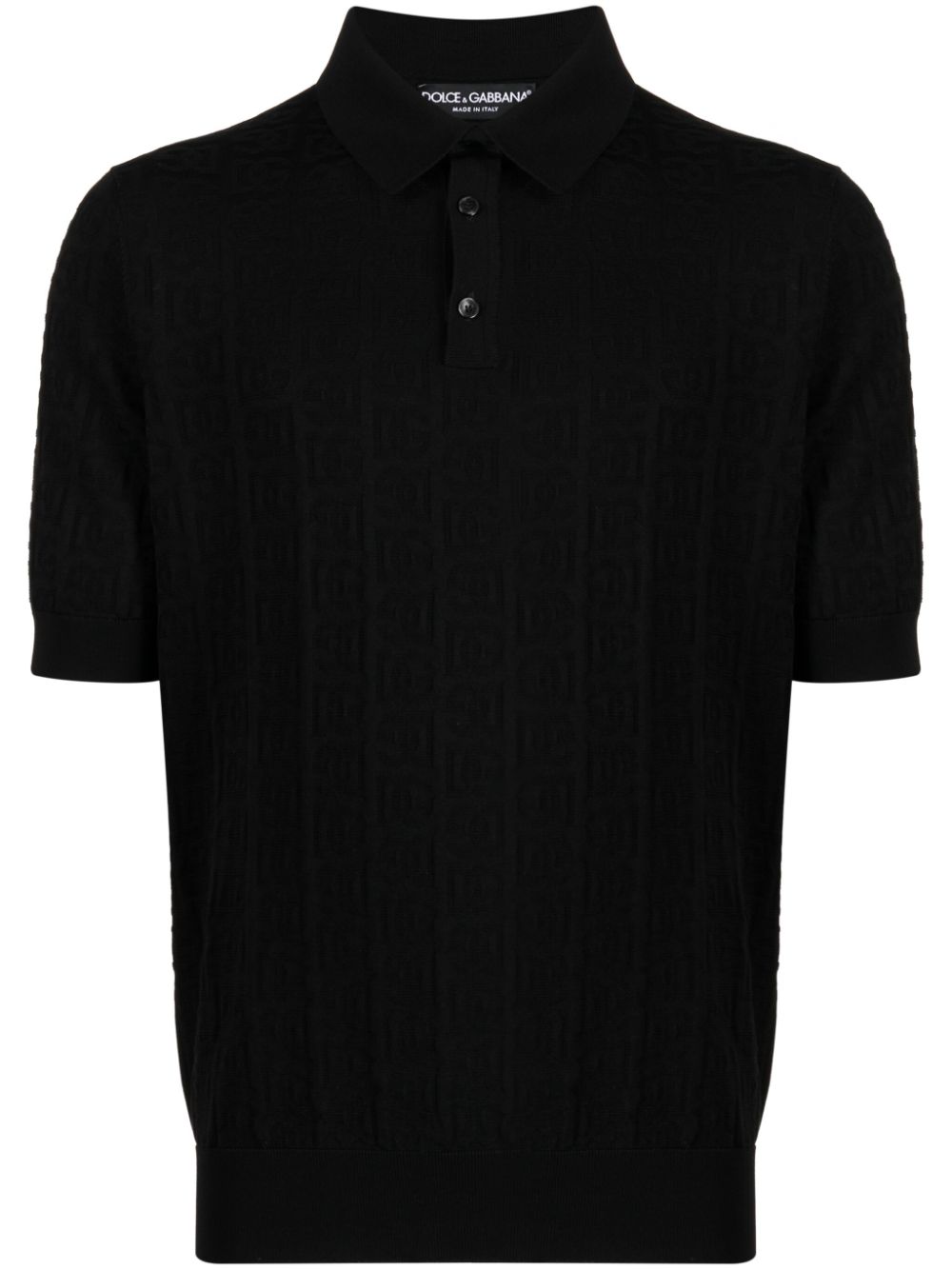 Dolce & Gabbana monogram-jacquard silk polo shirt - Black von Dolce & Gabbana