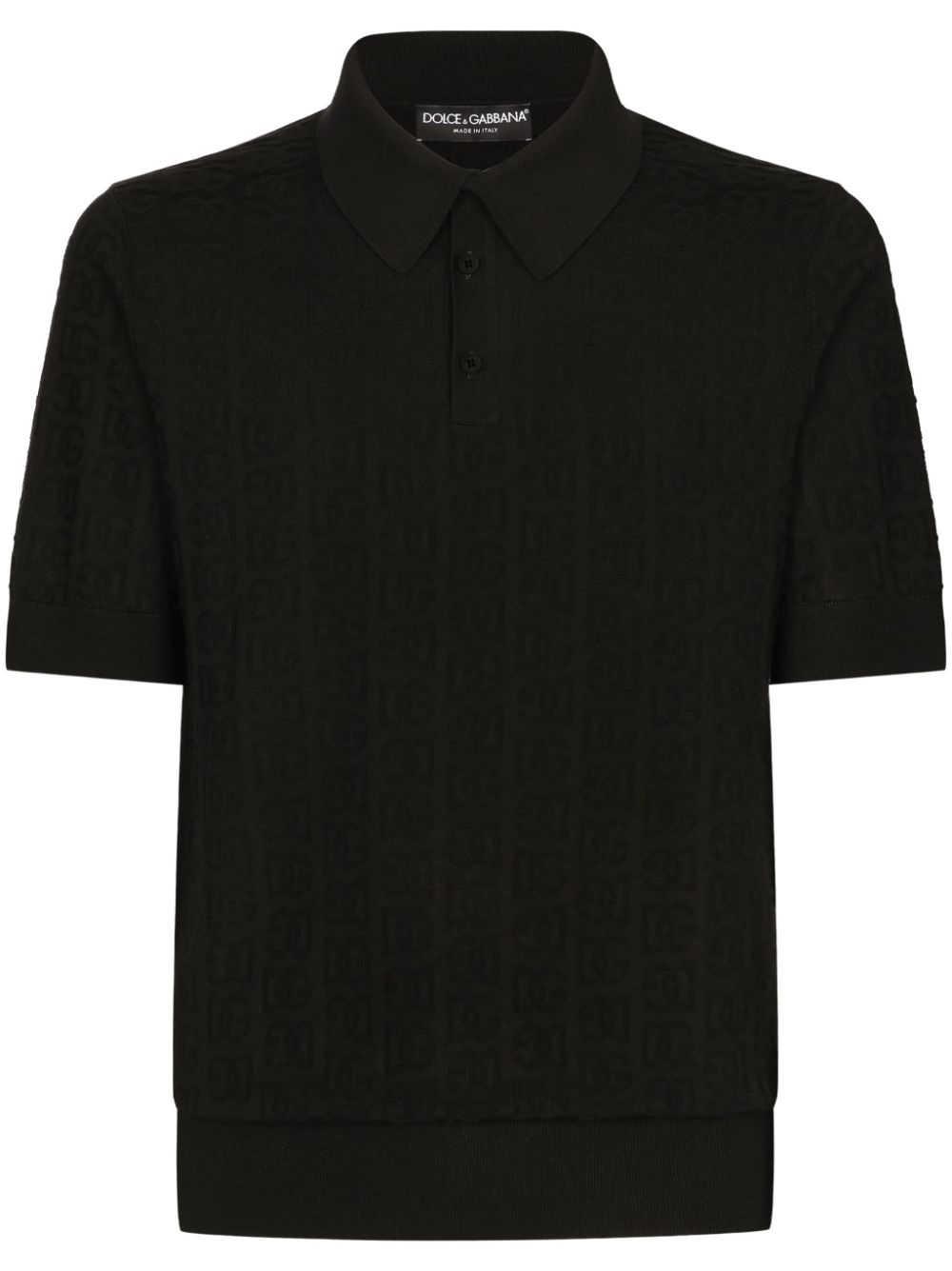 Dolce & Gabbana monogram-jacquard silk polo shirt - Black von Dolce & Gabbana