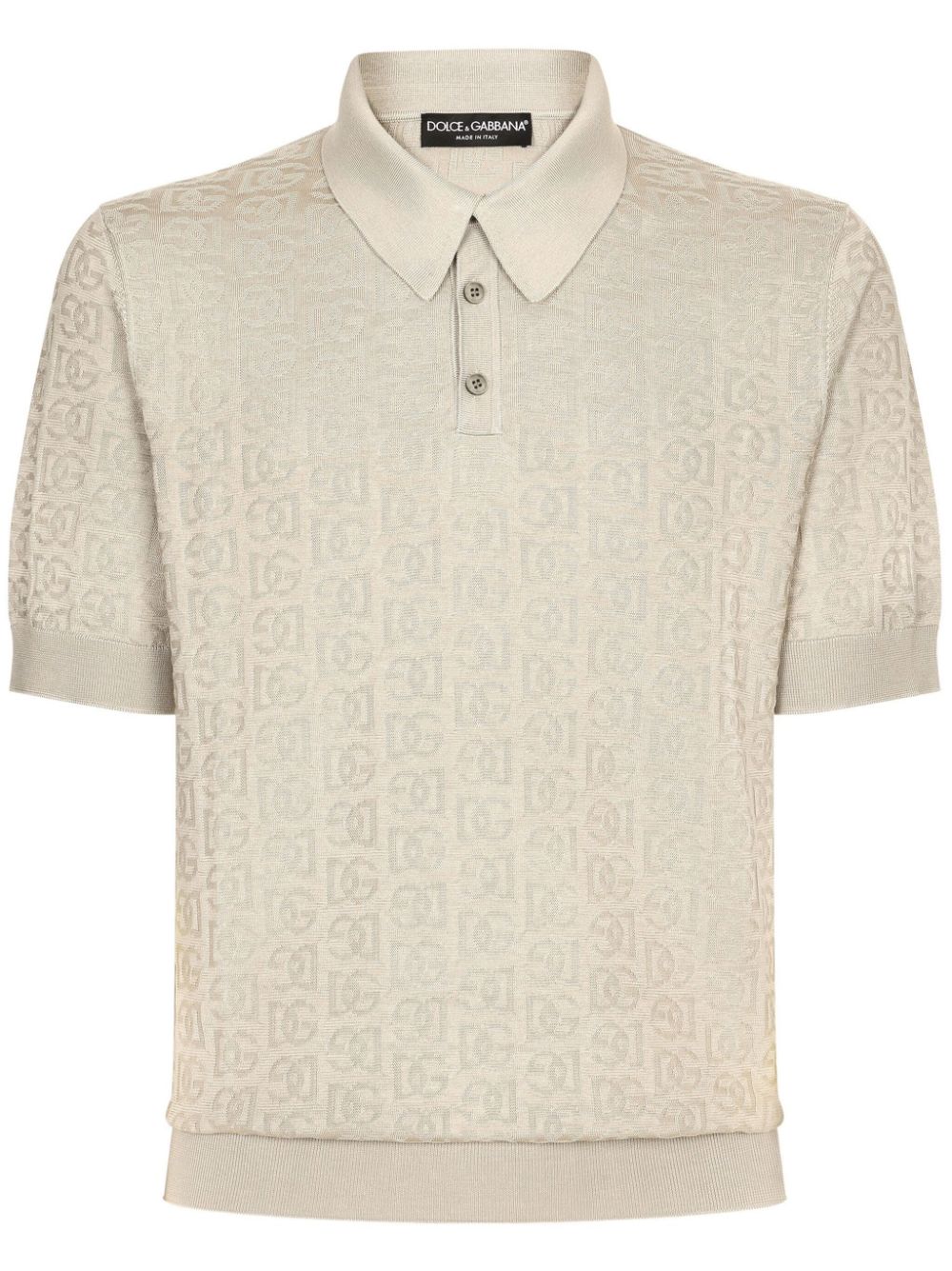 Dolce & Gabbana monogram-jacquard silk polo shirt - Neutrals von Dolce & Gabbana