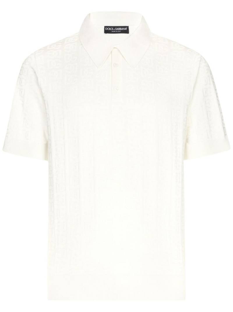 Dolce & Gabbana monogram-jacquard silk polo shirt - White von Dolce & Gabbana