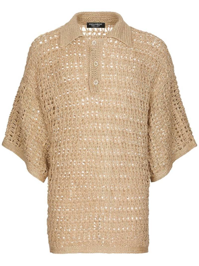 Dolce & Gabbana open-knit linen polo shirt - Neutrals von Dolce & Gabbana