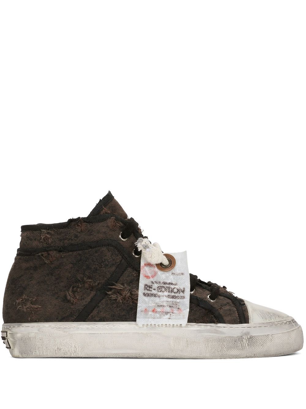 Dolce & Gabbana patchwork-denim mid-top sneakers - Brown von Dolce & Gabbana