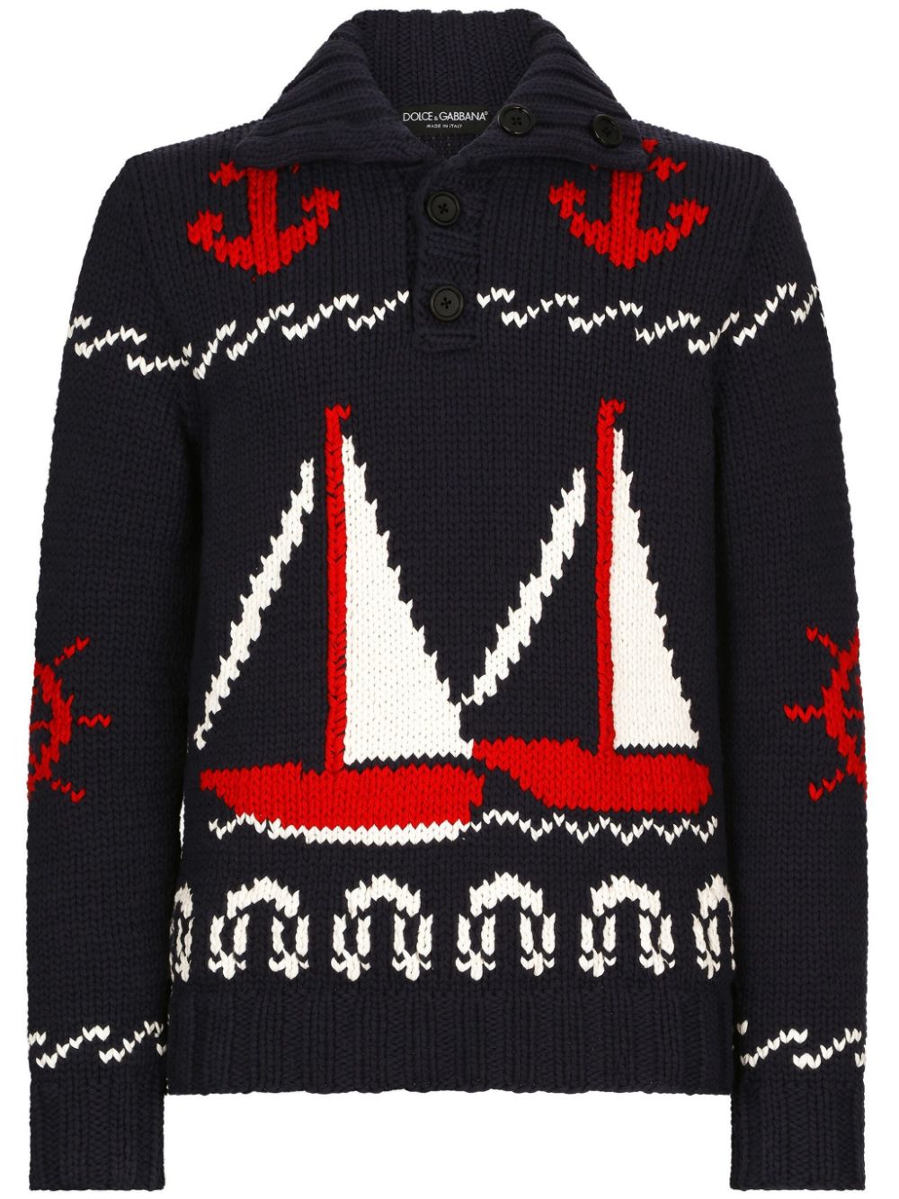 Dolce & Gabbana patterned intarsia-knit cotton jumper - Black von Dolce & Gabbana