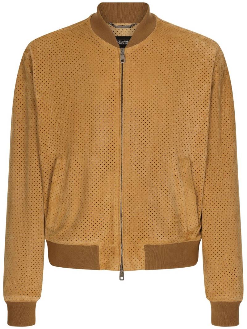 Dolce & Gabbana perforated suede bomber jacket - Neutrals von Dolce & Gabbana