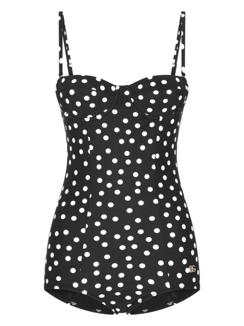 Dolce & Gabbana polka-dot balconette swimsuit - Black von Dolce & Gabbana