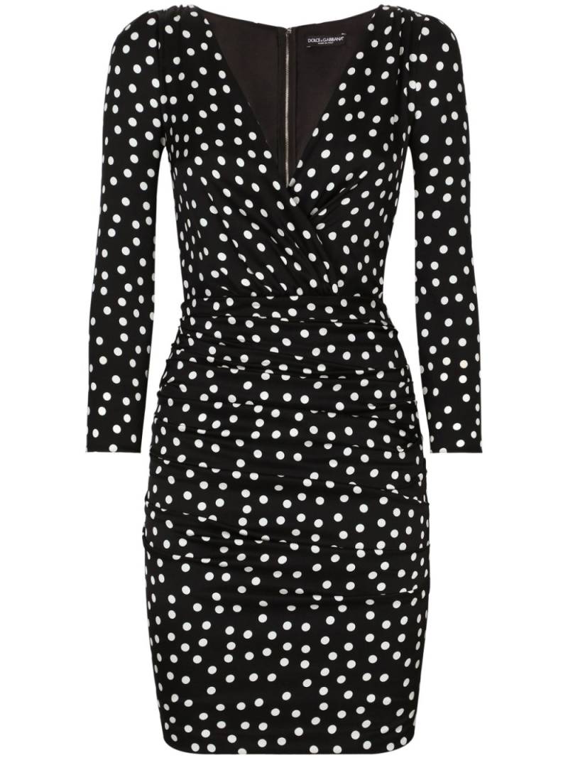 Dolce & Gabbana polka dot-print draped minidress - Black von Dolce & Gabbana