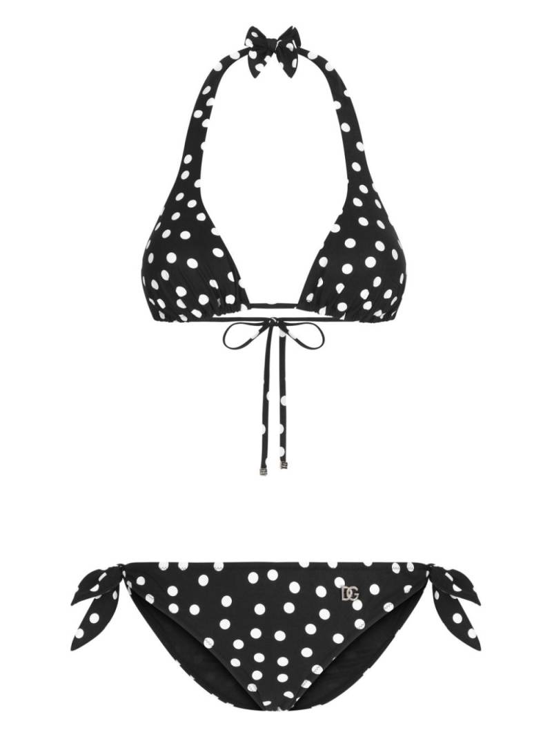 Dolce & Gabbana polka dot-print triangle bikini set - Black von Dolce & Gabbana