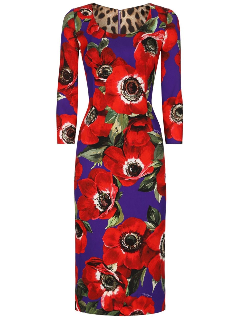 Dolce & Gabbana poppy-print round-neck midi dress - Purple von Dolce & Gabbana