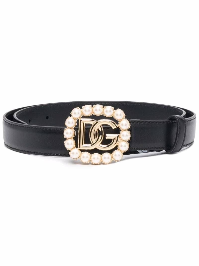 Dolce & Gabbana rhinestone-embellished logo-plaque belt - Black von Dolce & Gabbana