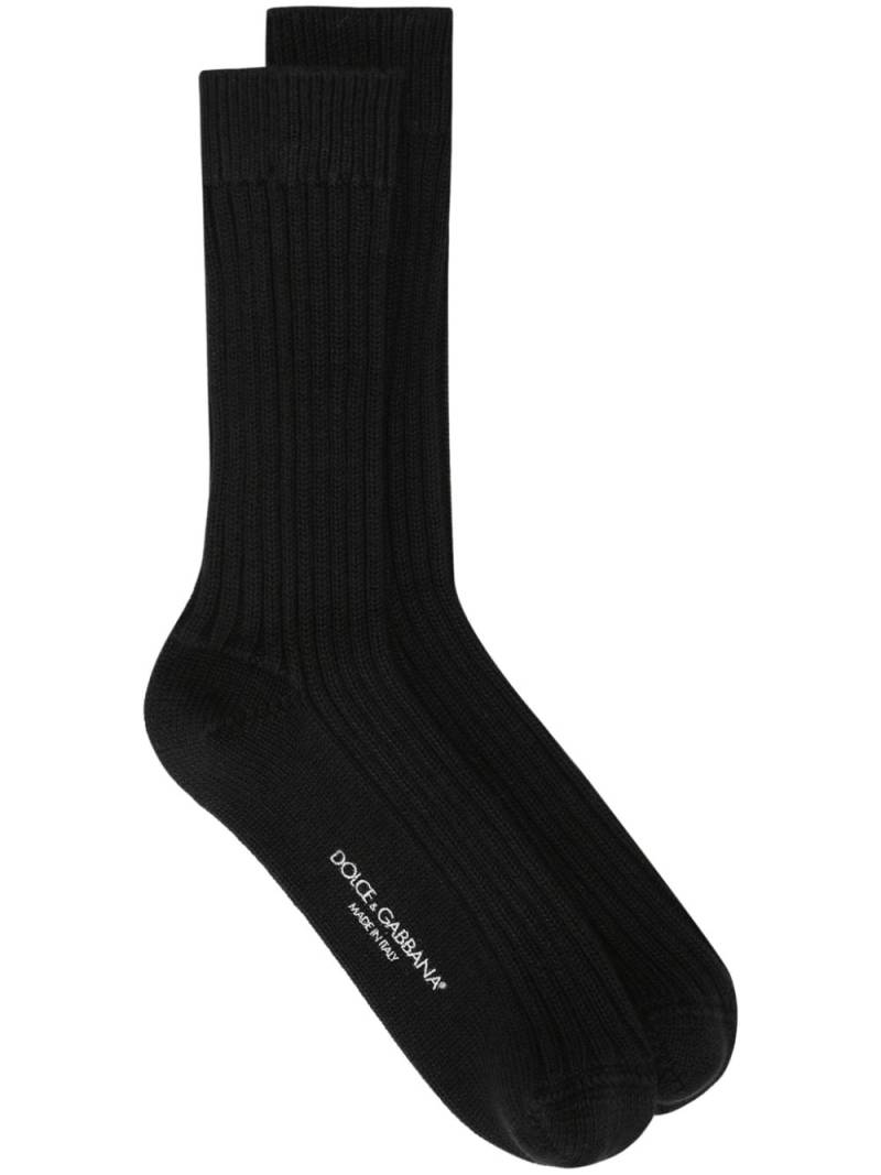 Dolce & Gabbana ribbed intarsia-knit logo socks - Black von Dolce & Gabbana