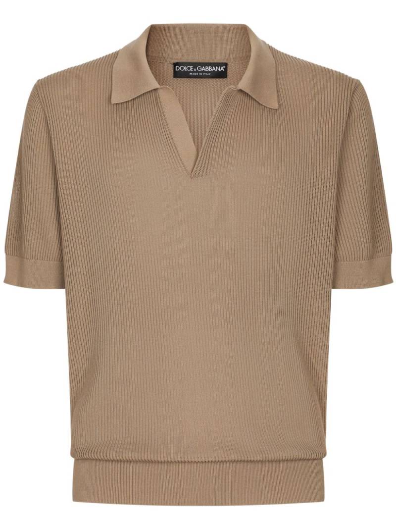 Dolce & Gabbana ribbed-knit cotton polo shirt - Brown von Dolce & Gabbana