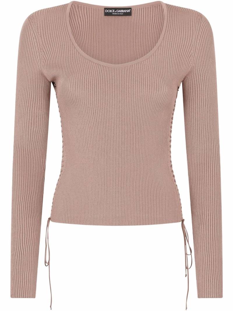 Dolce & Gabbana lace-up ribbed jumper - Brown von Dolce & Gabbana