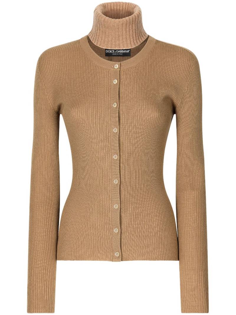 Dolce & Gabbana ribbed roll-neck cardigan - Brown von Dolce & Gabbana