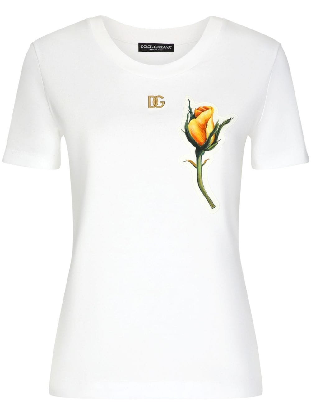 Dolce & Gabbana rose-appliqué cotton T-shirt - White von Dolce & Gabbana