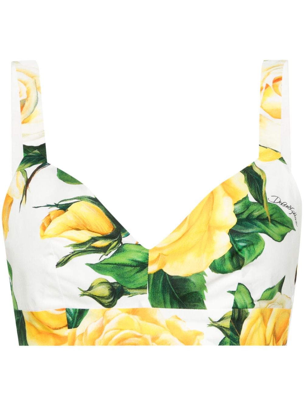 Dolce & Gabbana rose-print cotton crop top - White von Dolce & Gabbana