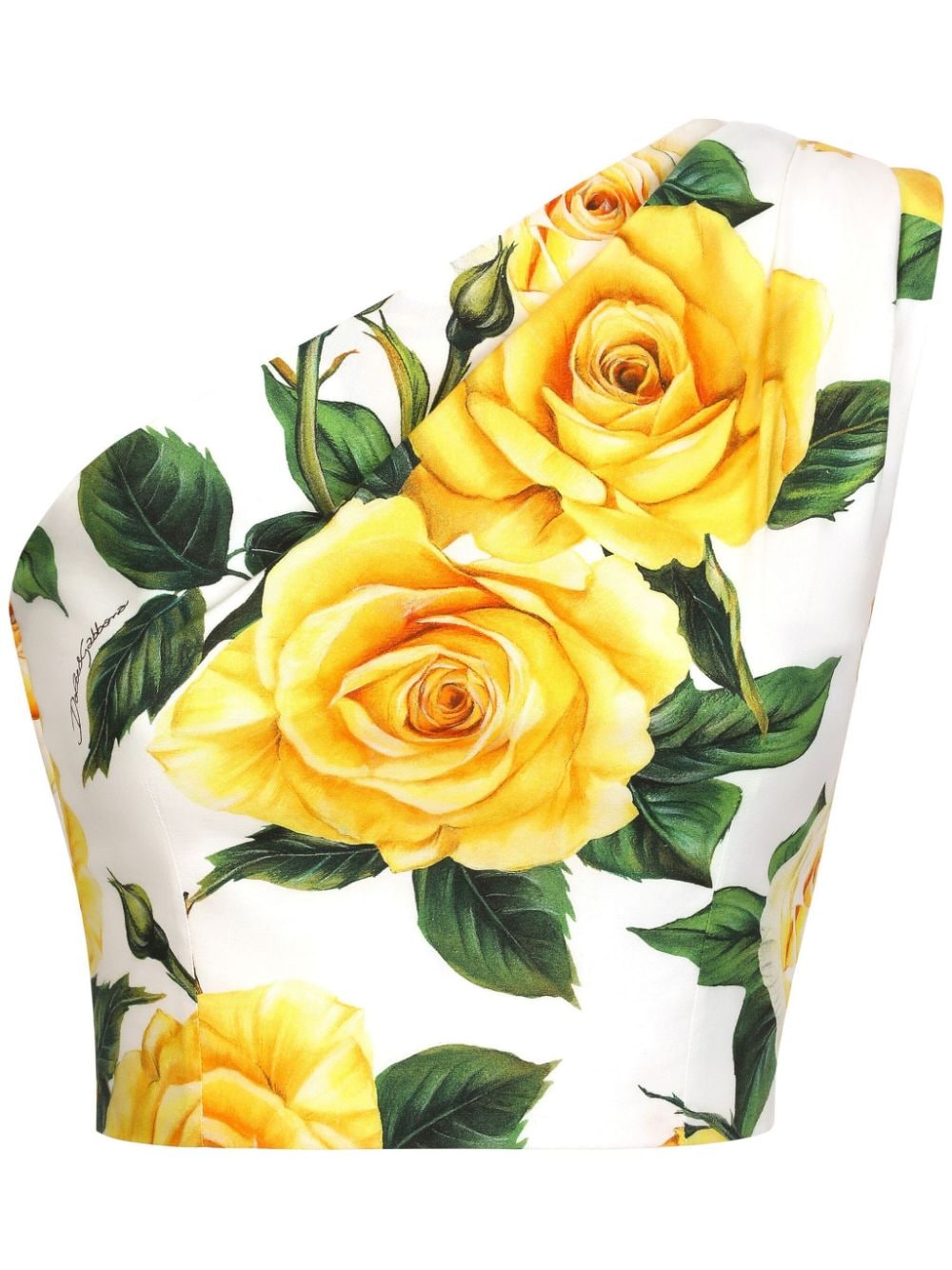 Dolce & Gabbana rose-print one-shoulder top - White von Dolce & Gabbana