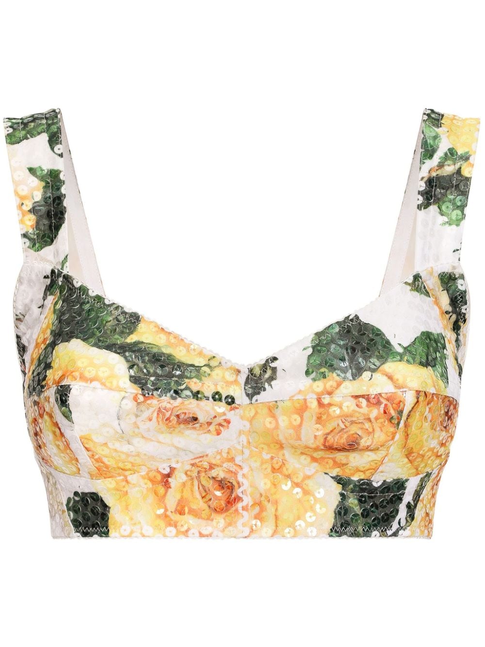 Dolce & Gabbana rose-print sequin-embellished corset top - White von Dolce & Gabbana