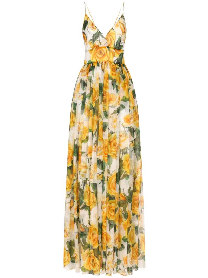 Dolce & Gabbana rose-print silk maxi dress - Yellow von Dolce & Gabbana