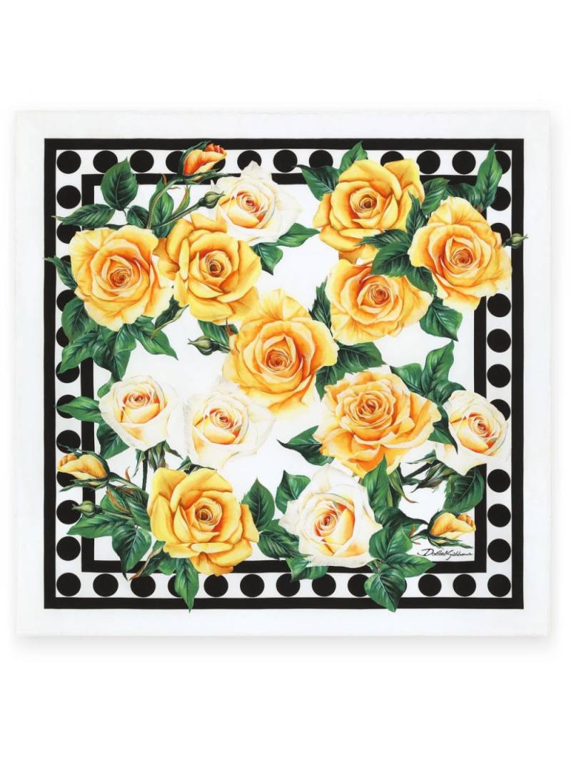 Dolce & Gabbana rose-print silk scarf - White von Dolce & Gabbana