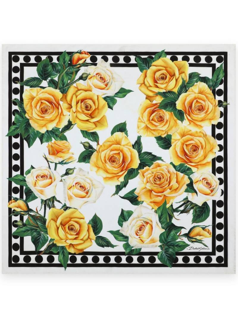 Dolce & Gabbana rose-print silk scarf - White von Dolce & Gabbana