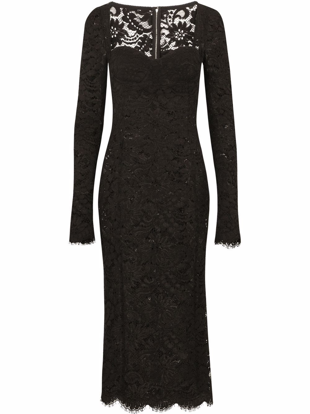 Dolce & Gabbana scallop-hem lace midi dress - Black von Dolce & Gabbana