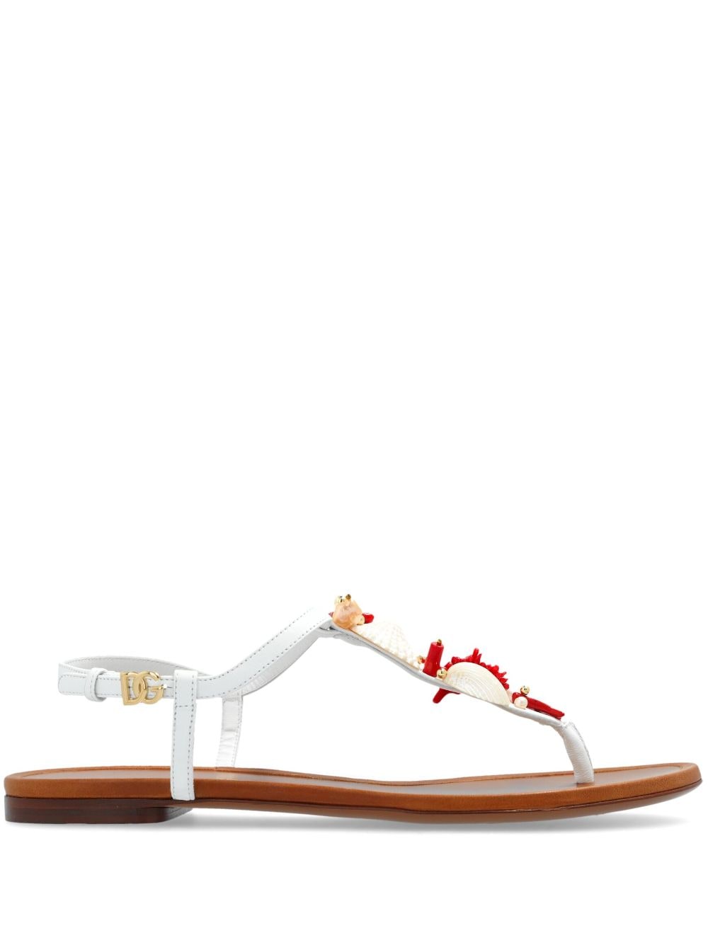 Dolce & Gabbana coral-embroidered leather sandals - White von Dolce & Gabbana