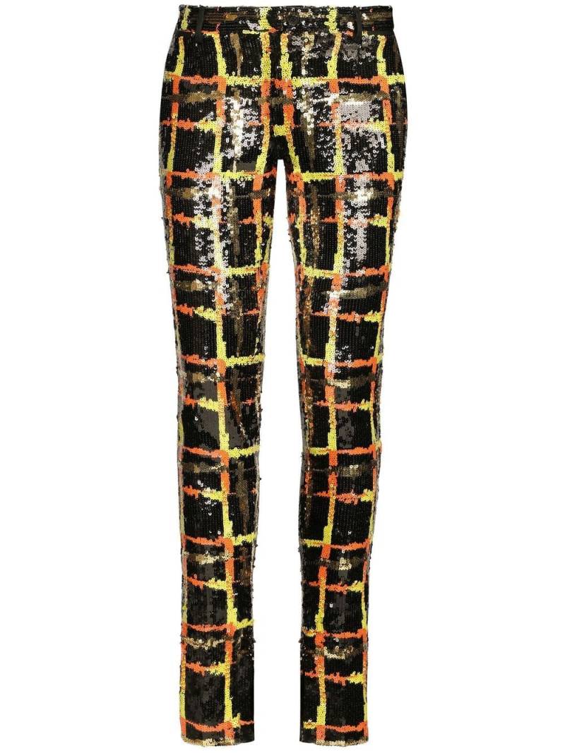 Dolce & Gabbana sequin-embellished checked trousers - Black von Dolce & Gabbana