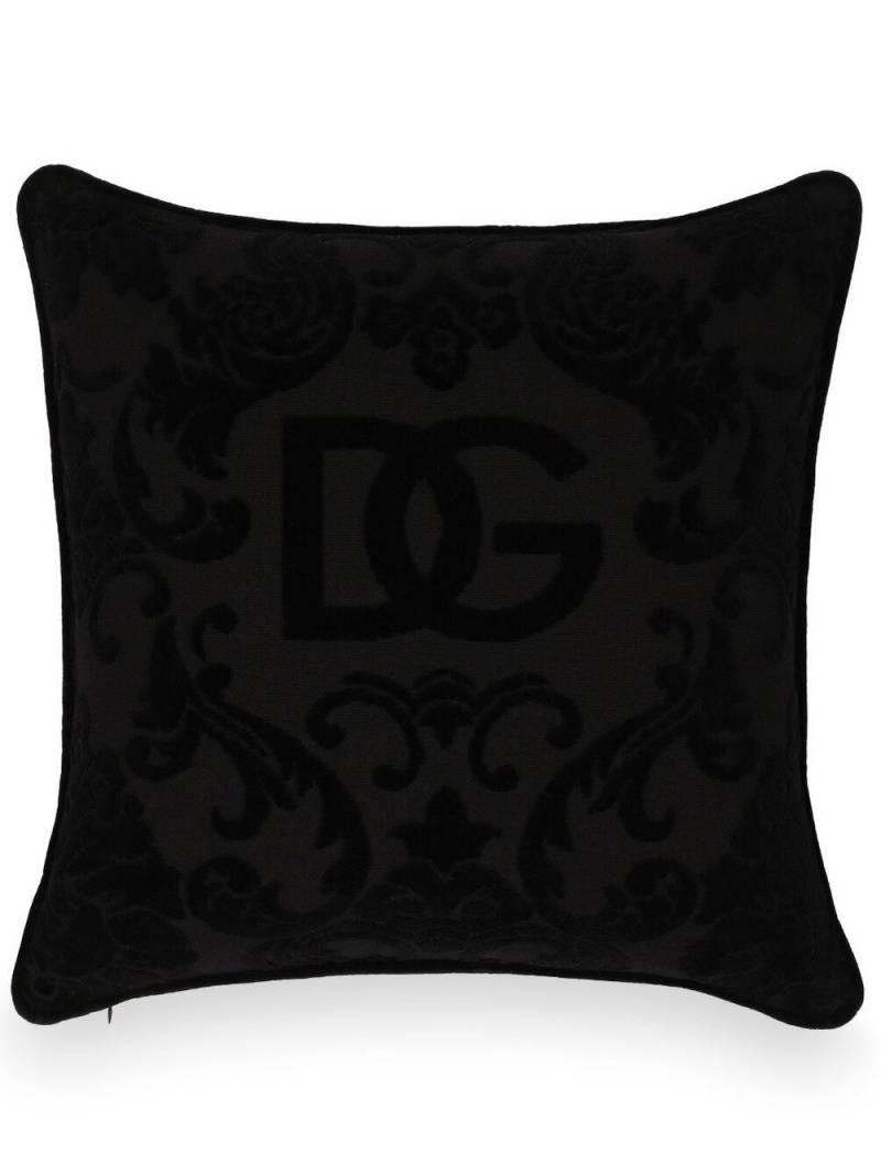 Dolce & Gabbana small flocked-logo cushion - Black von Dolce & Gabbana