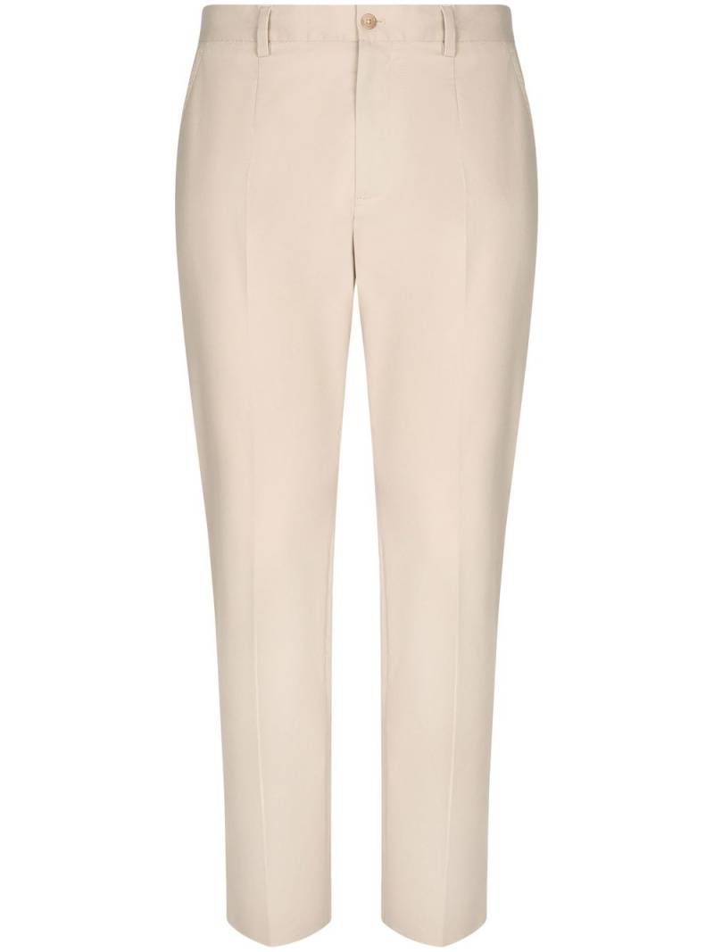 Dolce & Gabbana logo-tag stretch-cotton trousers - Neutrals von Dolce & Gabbana