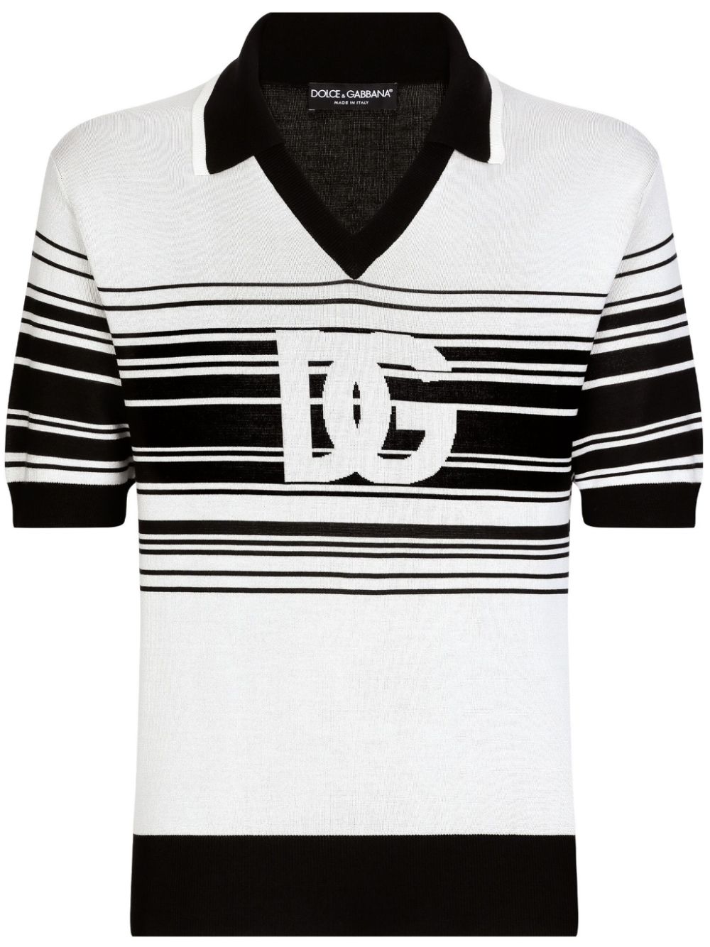 Dolce & Gabbana stripe-print silk polo shirt - White von Dolce & Gabbana