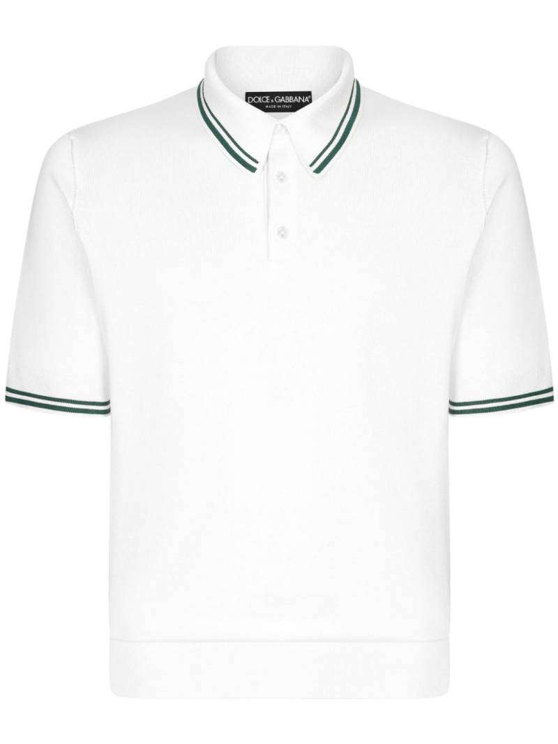 Dolce & Gabbana striped-border silk polo shirt - White von Dolce & Gabbana