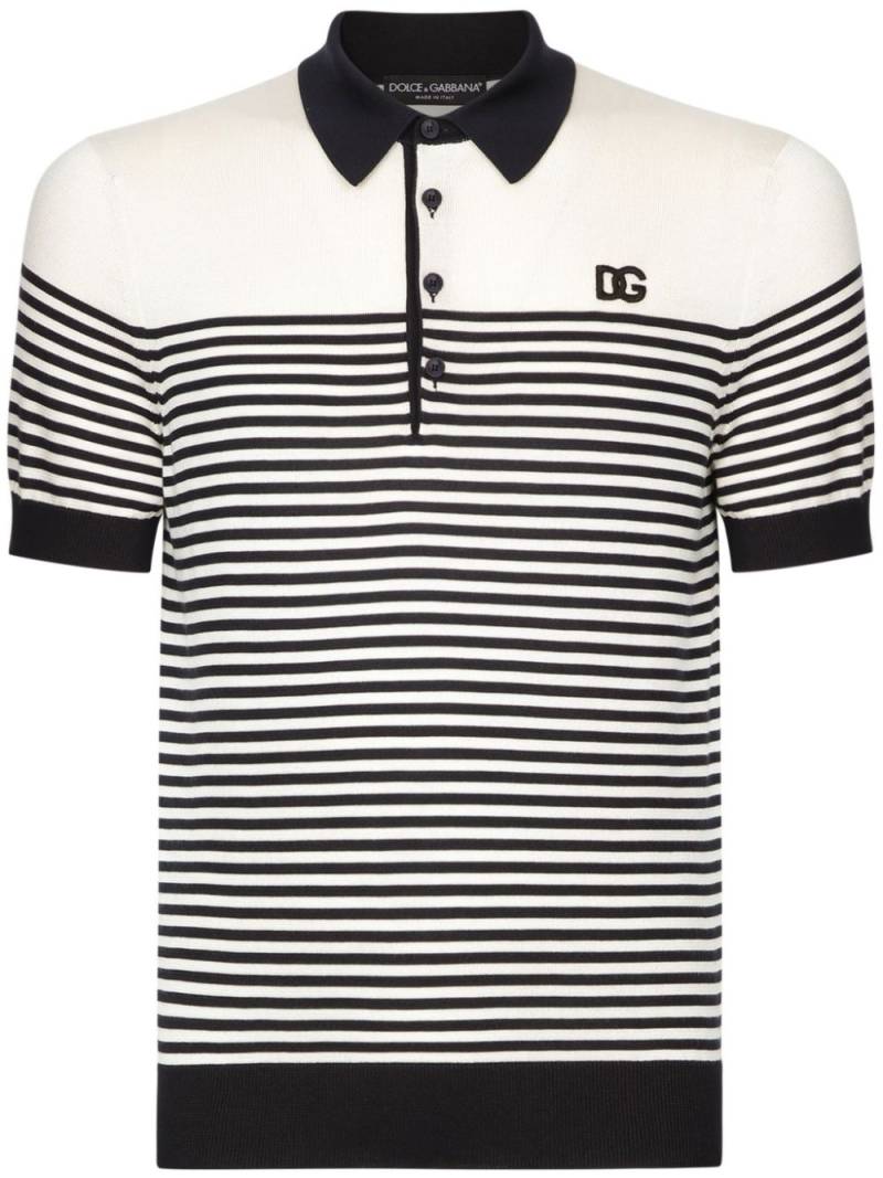 Dolce & Gabbana striped logo-embroidered polo shirt - White von Dolce & Gabbana