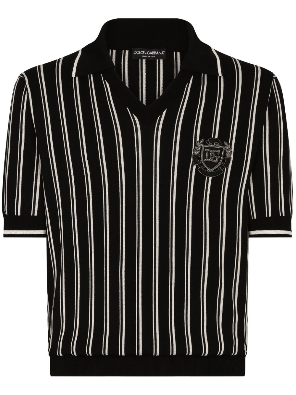 Dolce & Gabbana striped silk polo shirt - Black von Dolce & Gabbana