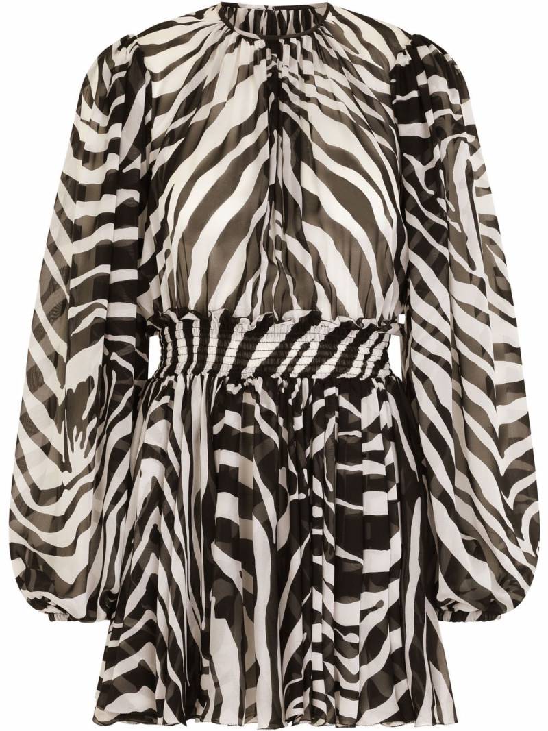 Dolce & Gabbana zebra-print puff-sleeve mini dress - Black von Dolce & Gabbana