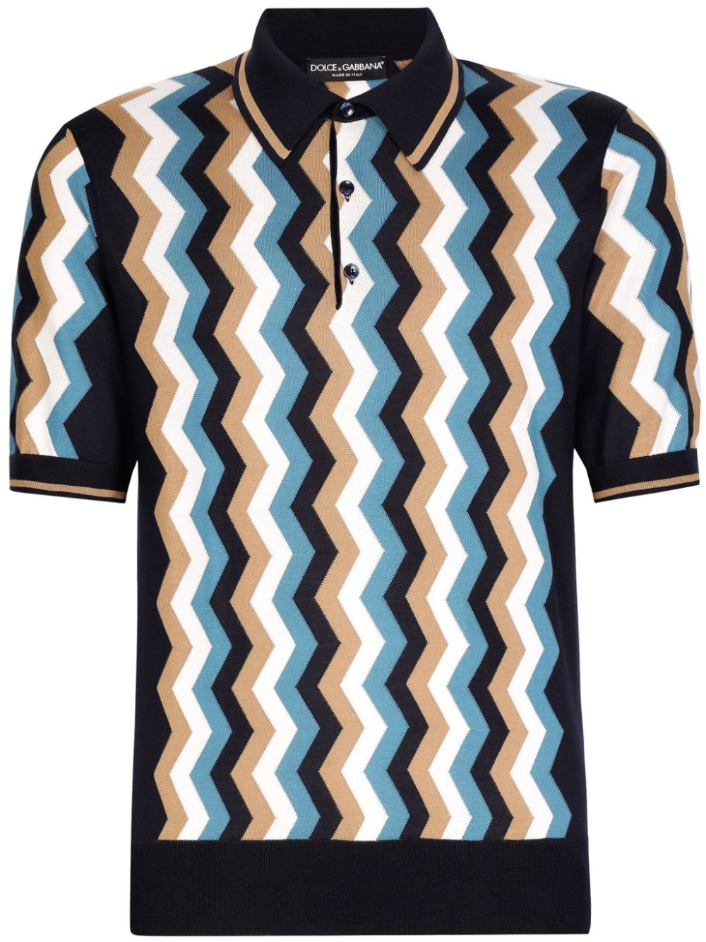 Dolce & Gabbana zig-zag silk polo shirt - Blue von Dolce & Gabbana