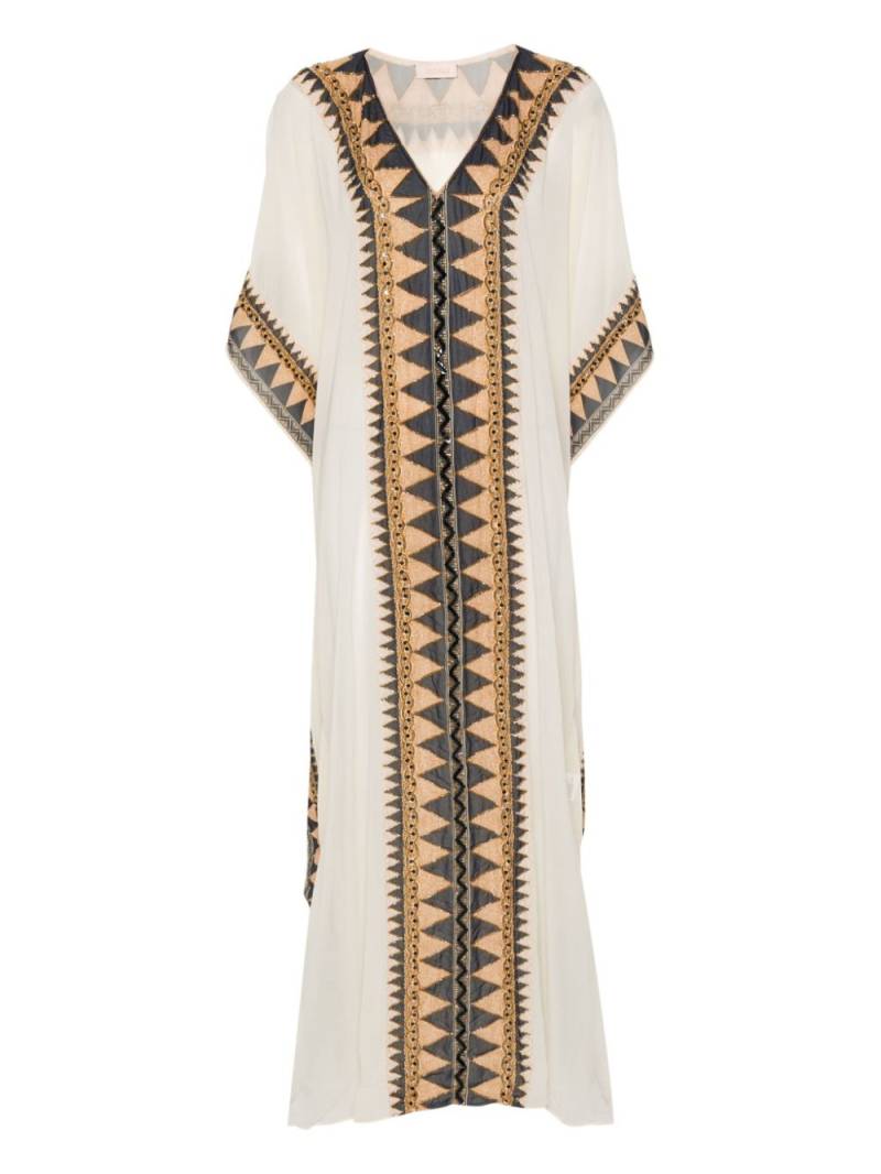 Dolci Follie abstract-print beaded kaftan - Neutrals von Dolci Follie