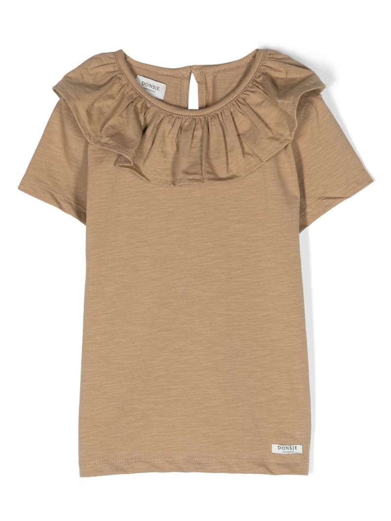 Donsje ruffle-collar stretch-cotton T-shirt - Brown von Donsje